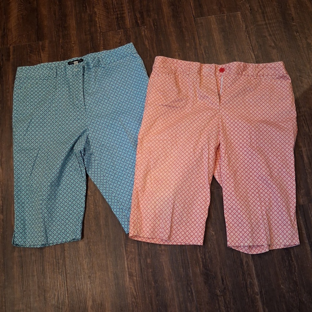 Counterparts Bermuda Shorts Women 16 Blue Orange Geometric Stretch Summer Bundle